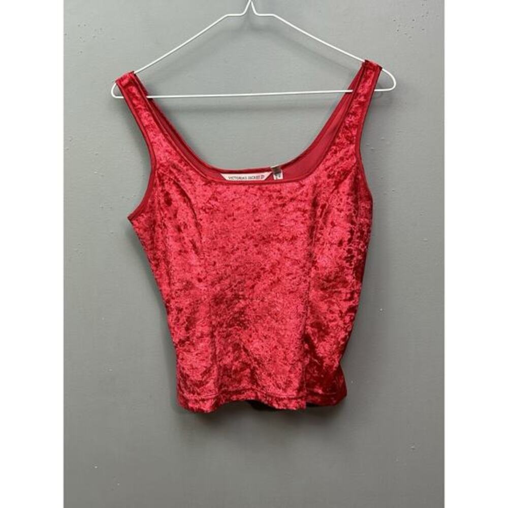 Vintage Victoria's Secret Red Crushed Velvet Cami Tank Top Womens Small Y2K READ
